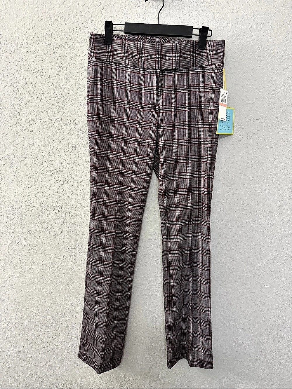 CeCe Modern Romance Plaid Skinny Pants Gray & Red Size 2 NWT